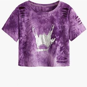 NWOT Purple Tie Dye Tattered Rocker Crop Top Medium ✨Offers Welcome✨